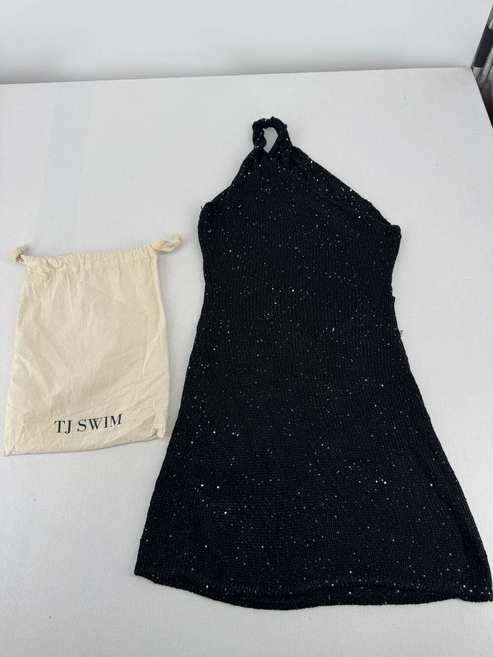 TJ Swim Dress Size XS/S Black Sequin Halter Mini